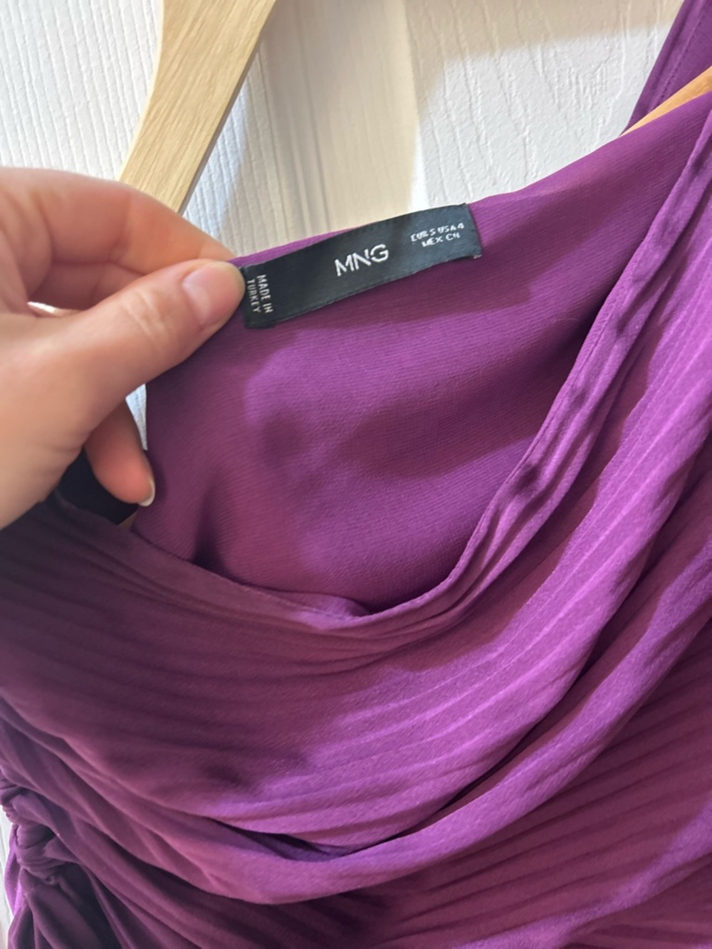 Viral Mango One-Shoulder Pleated Purple Dress - Picture 3 of 4